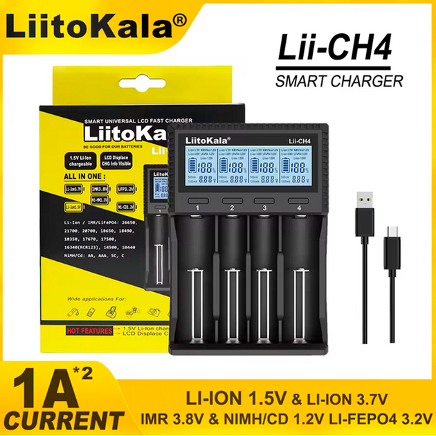 Зарядне LiitoKala Lii-CH4 1-4 еленментів Li-ion, IMR, LiFe, NiMH LCD, TypeC), зображення 5