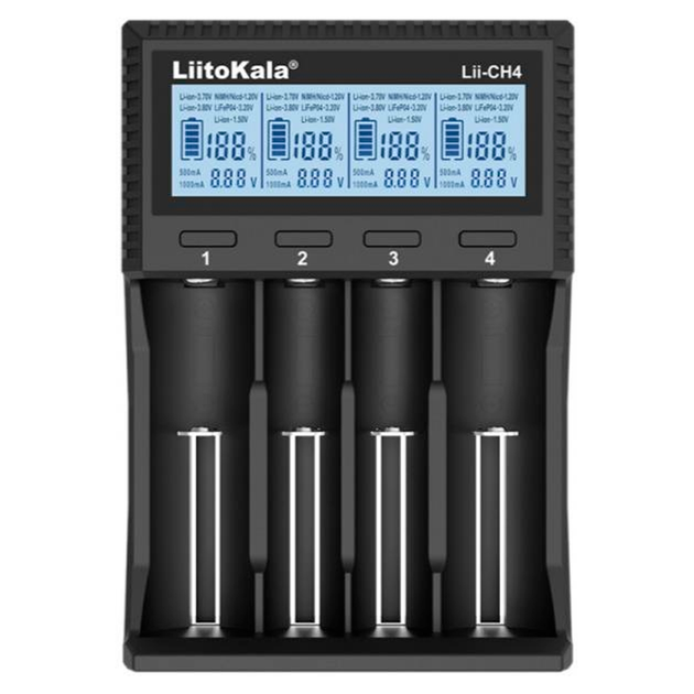Зарядне LiitoKala Lii-CH4 1-4елнментів Li-ion, IMR, LiFe, NiMH LCD, TypeC від батарейки.com.ua