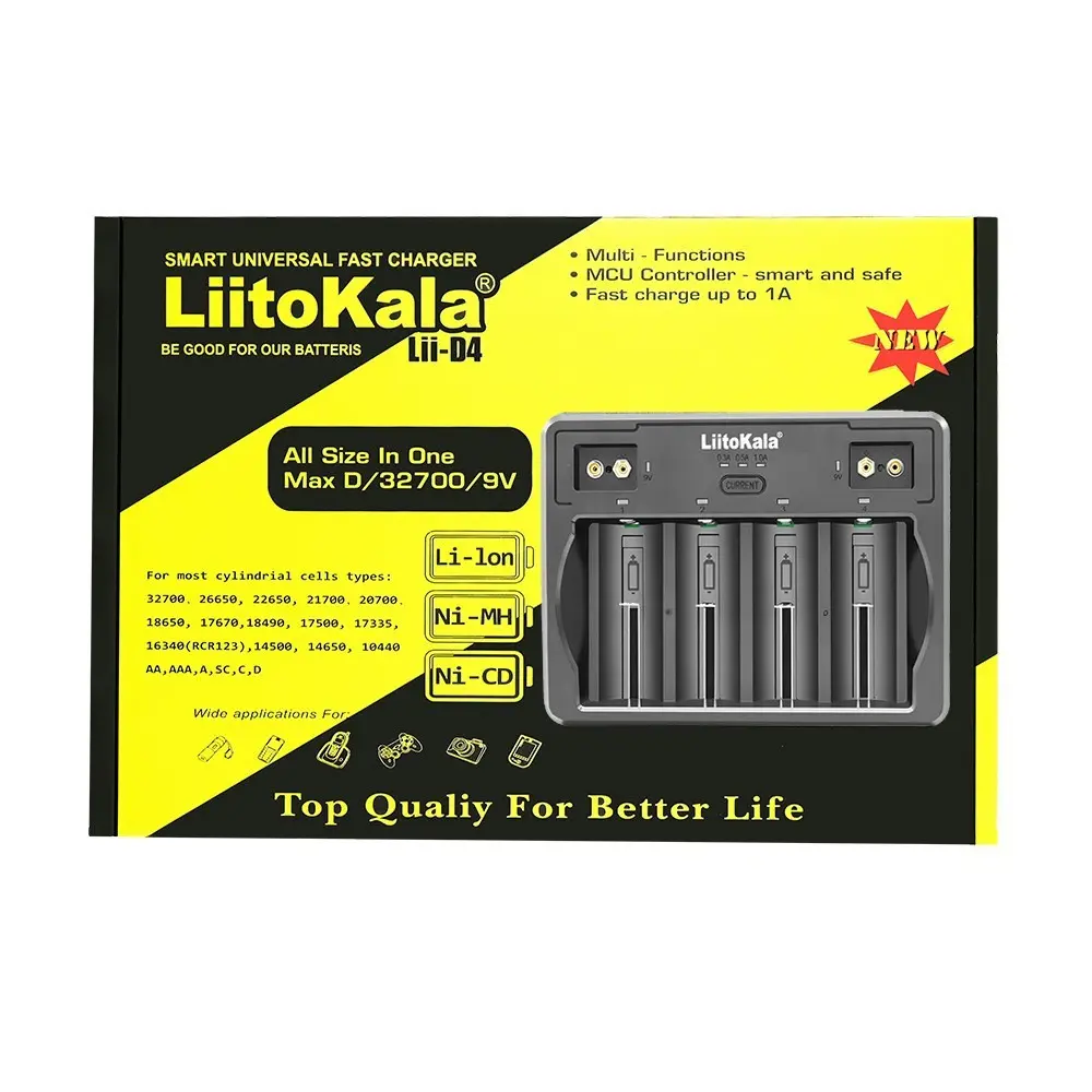 Зарядне LiitoKala Lii-D4 1-4елементів  Li-ion NiMH+NiCD+КРОНА 10440-32700  0,3 1А зарядне Type-C), зображення 4