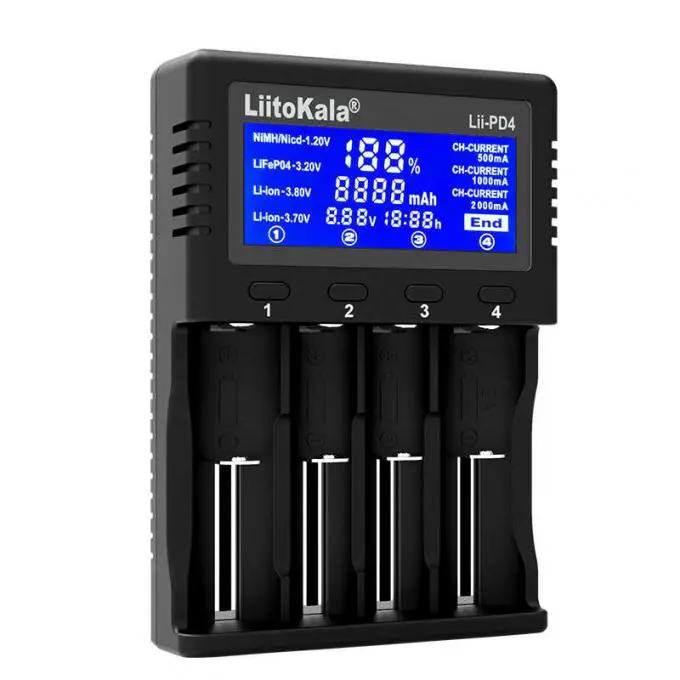 Зарядне LiitoKala Lii-PD4 Li-Ion, Ni-Mh, Ni-Cd, LiFePO4 4елемента 10440-26700 0,5/1/2А LCD), зображення 3