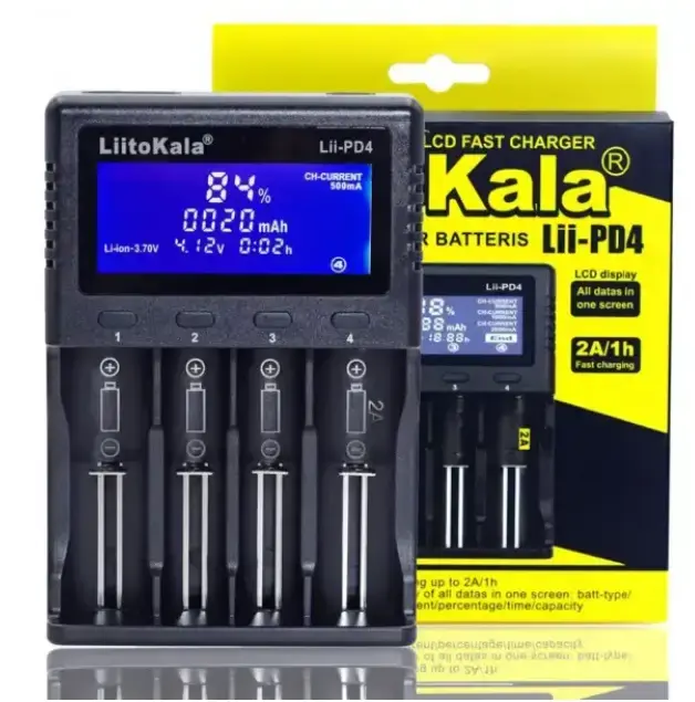 Зарядне LiitoKala Lii-PD4 Li-Ion, Ni-Mh, Ni-Cd, LiFePO4 4елемента 10440-26700 0,5/1/2А LCD від батарейки.com.ua