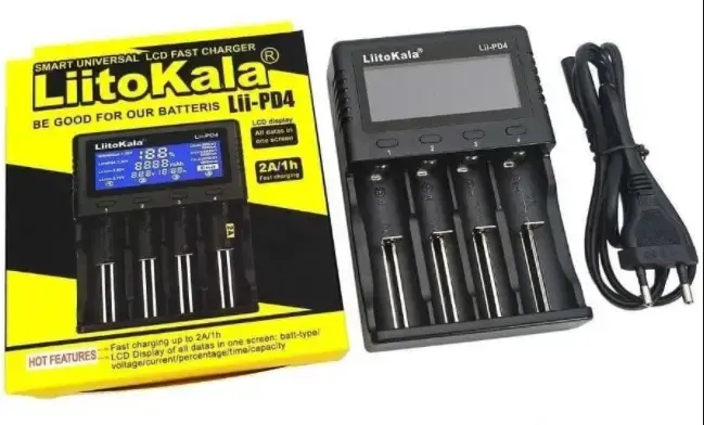 Зарядне LiitoKala Lii-PD4 Li-Ion, Ni-Mh, Ni-Cd, LiFePO4 4елемента 10440-26700 0,5/1/2А LCD), зображення 6