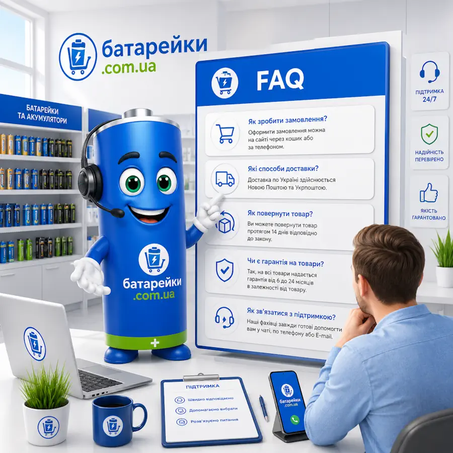 Ілюстрація центру допомоги та поширених запитань батарейки.com.ua